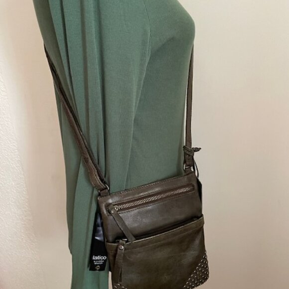 Latico Kaye Small Studded Olive Green Crossbody NEW - Picture 5 of 6
